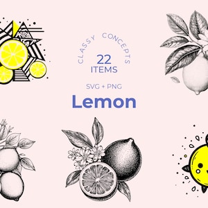 Lemon SVG - 22 Black and White Cut Files - Fruit SVG Designs - Citrus