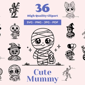 Cute Mummy SVG Bundle - 36 Designs - Halloween decor SVG - Adorable Mummy Silhouette for Cricut, Sublimation, Laser Files - Instant Download