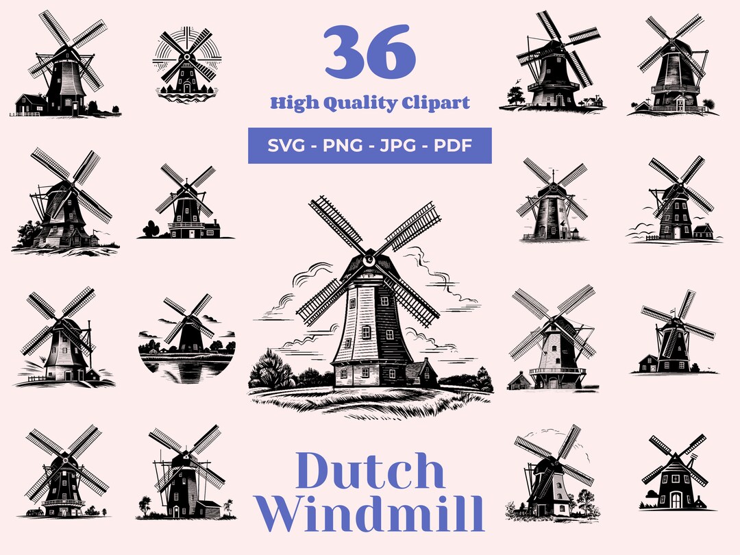 Dutch Windmill SVG Bundle: Vintage Engraving Art, Laser/cricut Ready ...