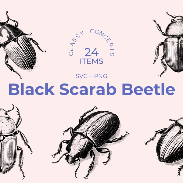 Black Scarab Beetle SVG bundle - 24 Vintage engravings - Cut files - Digital Download for Crafting, Scrapbooking