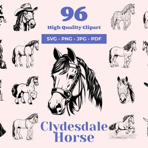 Clydesdale Horse SVG Bundle - 96 Designs - Entwurf eines Pferdes Clipart - Bauernhof Tier Kunst - Ideal für Cricut-, Silhouette- und Laserschneideprojekte