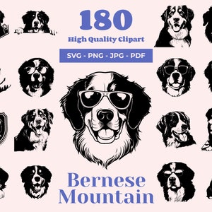 Bundle SVG bouvier bernois - 180 modèles - clipart bernois - chien de ferme suisse - portrait de chien - Sublimation et Cricut ready - fichiers laser