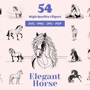 Horse SVG Bundle - 54 Designs - Elegant horse line art - Perfect for Laser and Cut, Decals, Decor, Silhouette and Cricut - Horse clipart