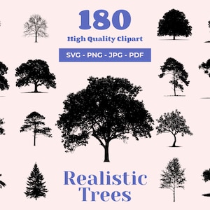 Realistic Tree SVG Bundle - 180 Cut Files - North & South American and European Tree svg - Forest Clipart - Silhouette files - Pine Tree