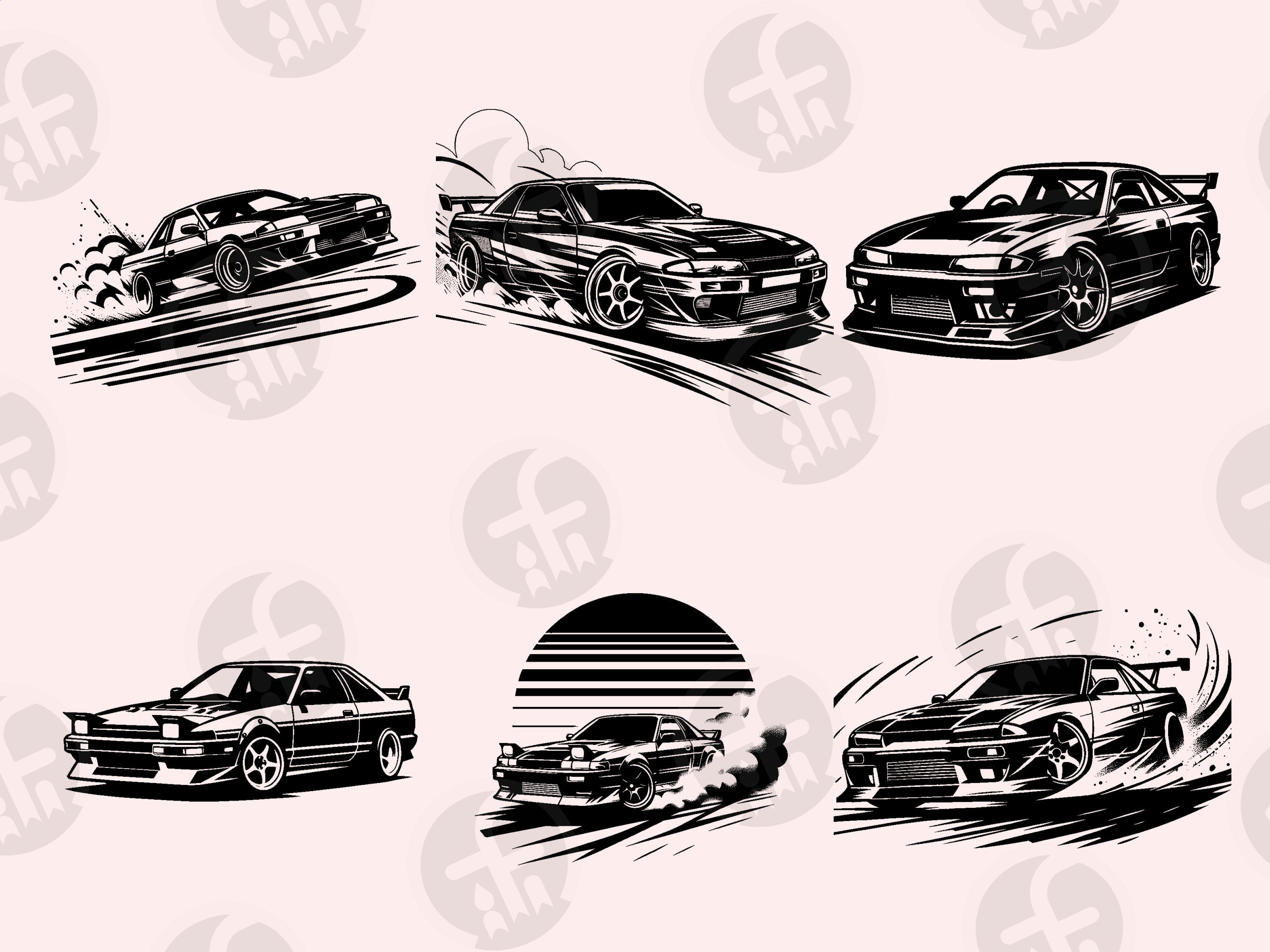 Décalcomanies Noir Pour Voitures Tuning 1/24 - Street Racing & JDM Drift - 128x60mm