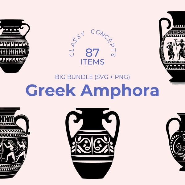 Greek Amphora SVG Bundle - 87 Cut Files - Ancient Pottery in Black and White, Perfect for School Projects and History-themed Crafts