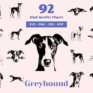Lévrier SVG Bundle - 92 modèles - Clipart lévrier italien - Silhouettes de chien - Art lévrier pour Cricut et découpe Laser - Glowforge svg