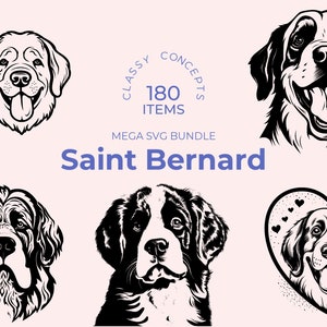 Sint-bernard SVG-bundel - 180 gesneden bestanden - Gentle Giant - reddingshond - sublimatiebestanden - zwart-wit - silhouetten sint-bernard