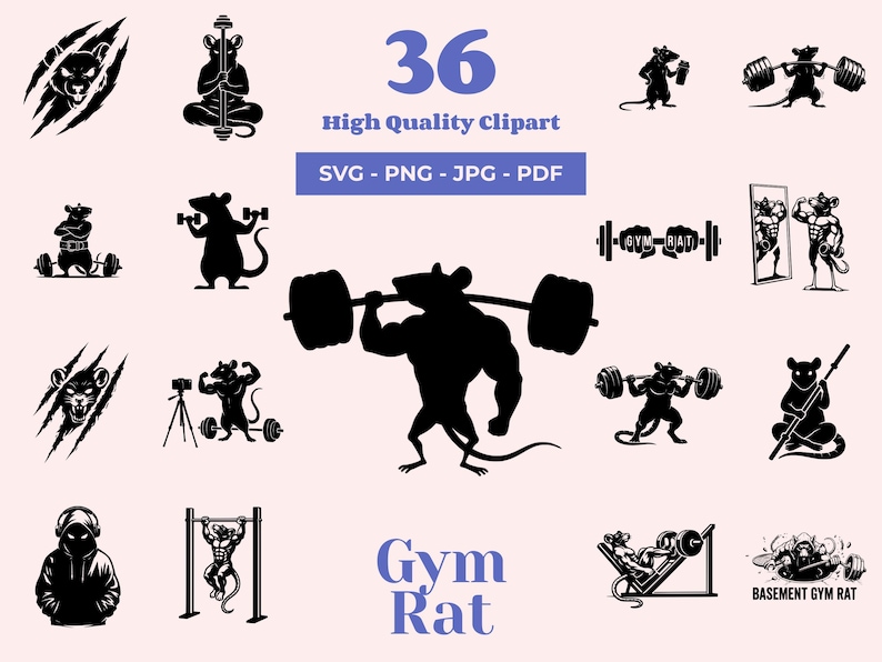 Gym Rat SVG Bundle: 36 Designs, Fitness Clipart, Workout Png, Laser Cut ...