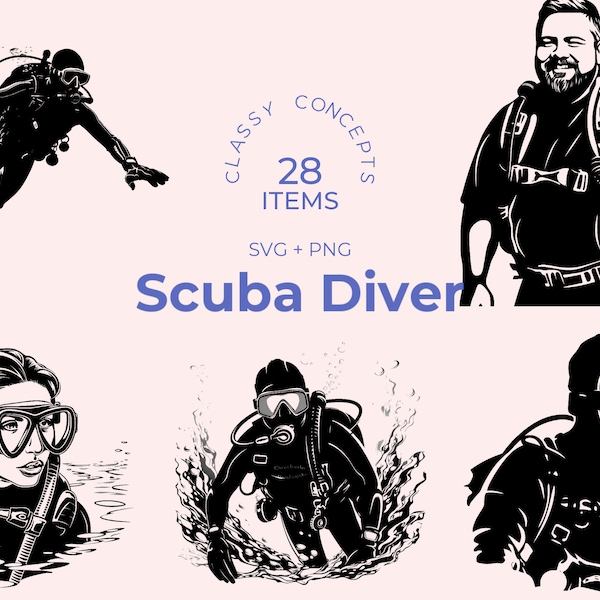 Scuba Diver SVG Bundle - 28 Cut Files - Underwater Adventure Clip Art - Diving Silhouette for Cricut & More