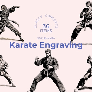 Karate Fighter SVG Bundle: 36 Vintage Martial Arts Engravings (Digital Download)