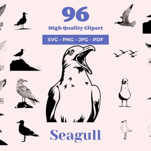 Möwe SVG Bundle - 96 Schnitt Dateien - Strand Vogel Clipart - Möwe Drucke - Küsten Wandkunst - für Laser Gravur und Cricut - Glowforge svg