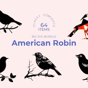 American Robin SVG Collection - 64 Unique Black and White Bird Silhouettes - Perfect for Nature Lovers and Craft Enthusiasts