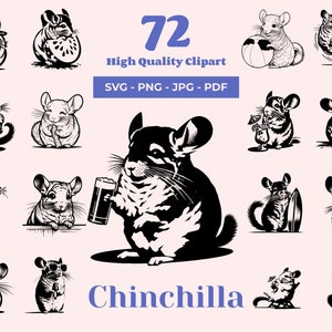 Paquete SVG de chinchilla: 72 archivos de corte, diseños de mascotas para corte por láser, Cricut y sublimación, chinchilla con palitos, chinchilla con juguetes