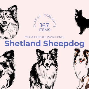 Shetland Sheepdog SVG-Bundle - 167 Schnittdateien - Sheltie Silhouette Designs - Hundeliebhaber Geschenk - Ideal zum Basteln - Rasse Kunstwerk