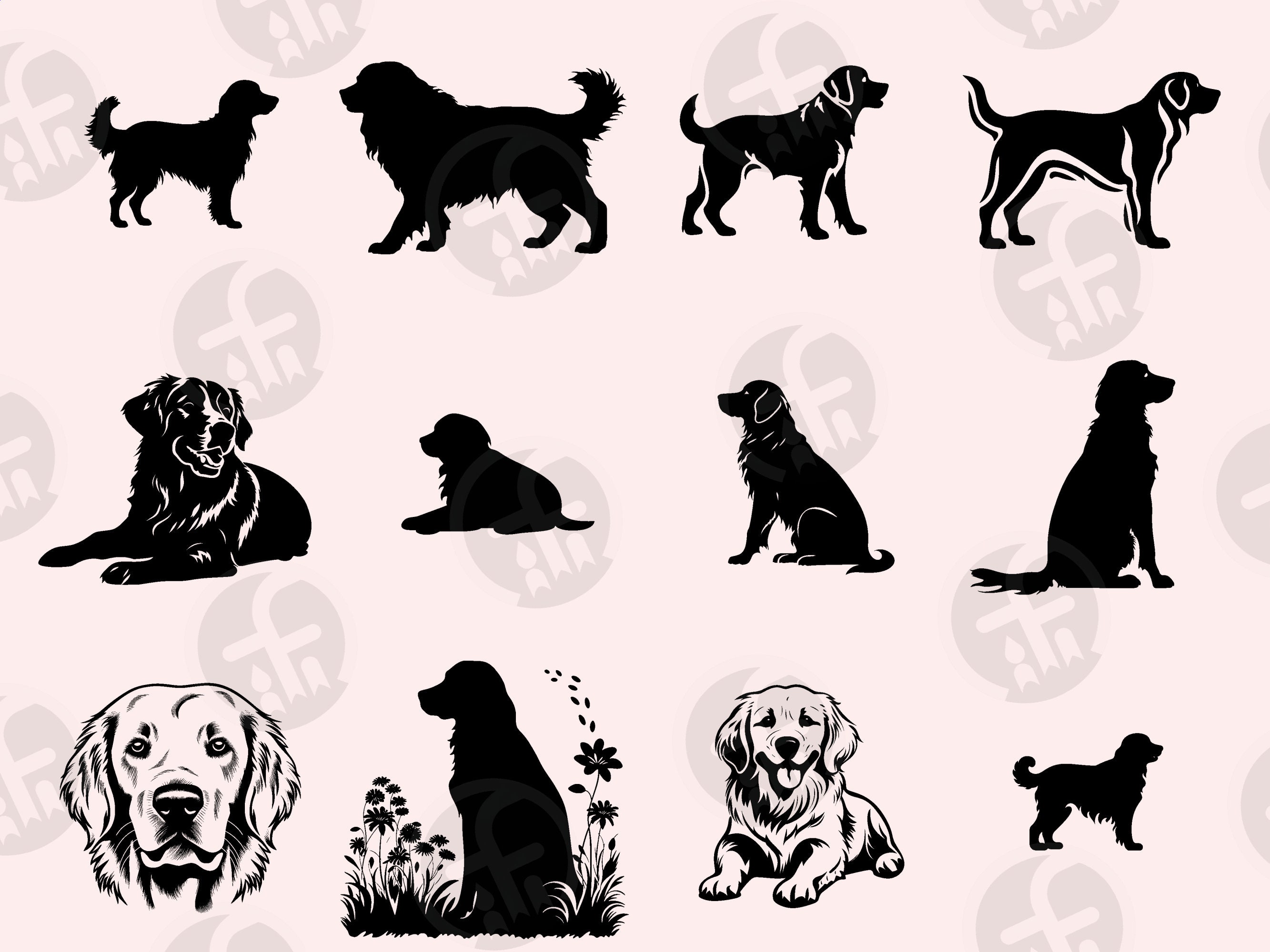 Golden Retriever SVG Bundle: 96 Dog Breed Art Cut Files (digital ...