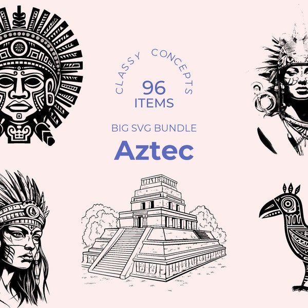 Aztec SVG Bundle - 96 Unique Designs - Ancient Mesoamerican Art - Sublimation Files - Cultural Heritage Clipart