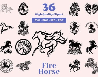 Fire Horse SVG Bundle: Symbol of 2026, Laser cut files, Horse Clipart (36 Designs)