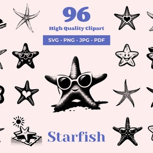 Pakiet Starfish SVG - 96 plików do cięcia - Unikalne wzory morskie do cięcia laserowego, Cricut i sublimacji - Sztuka nadmorska - Urocze i kawaii rozgwiazdy