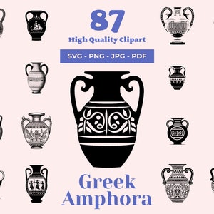 Pacchetto SVG di anfore greche - 87 design - Clipart di ceramiche antiche - Illustrazioni di vasi classici - per progetti Cricut, Silhouette e Laser Cut