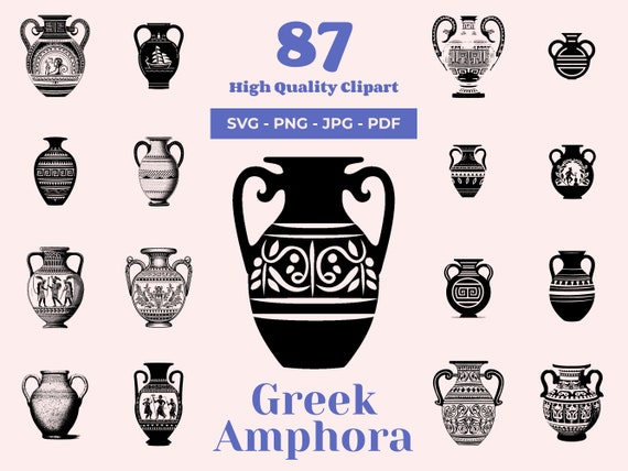 Greek Amphora SVG Bundle: Ancient Pottery Clipart (87 Designs) (Digital Download)