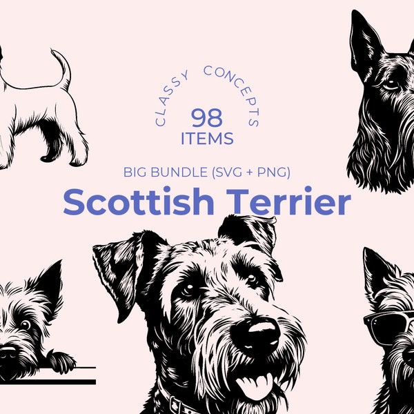 Scottish Terrier SVG Bundle - 98 Cut Files - Scotland Origin - Aberdeen Terrier - Sublimation and Cricut Ready Designs