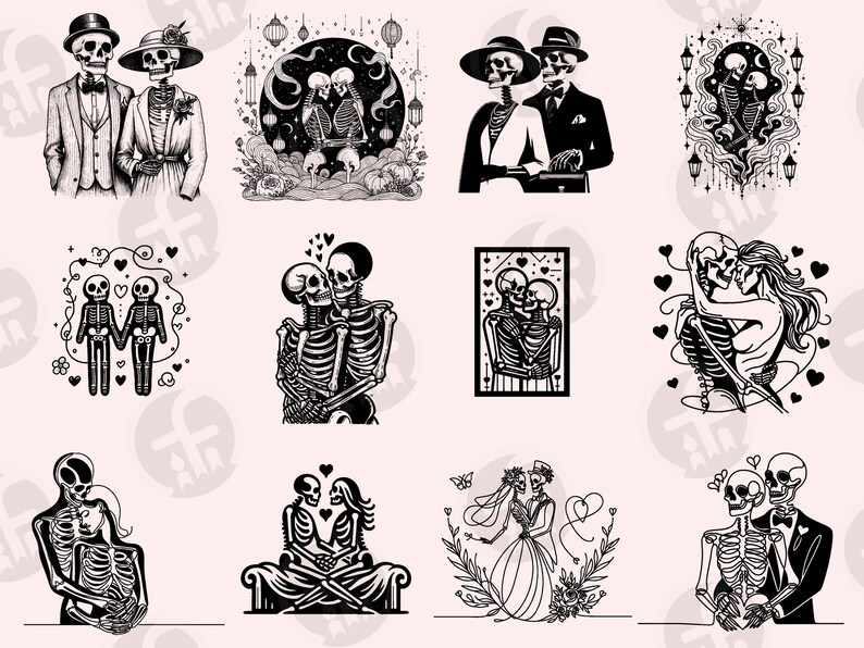 Skeleton Love SVG Bundle: 96 Wedding Clipart Designs (Digital Download) image 7