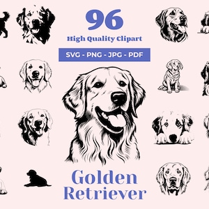 Golden Retriever SVG-Bundle - 96 Schnittdateien - Liebenswerte Hunderasse Kunst - Cricut SVG-Dateien - Retriever Illustration - Laser Dateien - Clipart