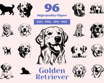 Bundle SVG Golden Retriever - 96 fichiers coupés - Art adorable de race de chien - fichiers SVG Cricut - Illustration Retriever - fichiers Laser - Clipart