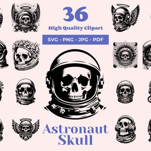 Pacchetto SVG teschio astronauta - 36 design - SVG spazio - Teschio con casco - Clipart scheletro - File digitali - File di taglio laser - Cricut SVG