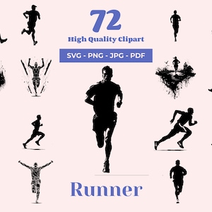 Hardlopen svg bundel - 72 ontwerpen - atletische silhouetten - vrouw loper - rennende mensen - sport clipart - trailrunning - marathon - vector