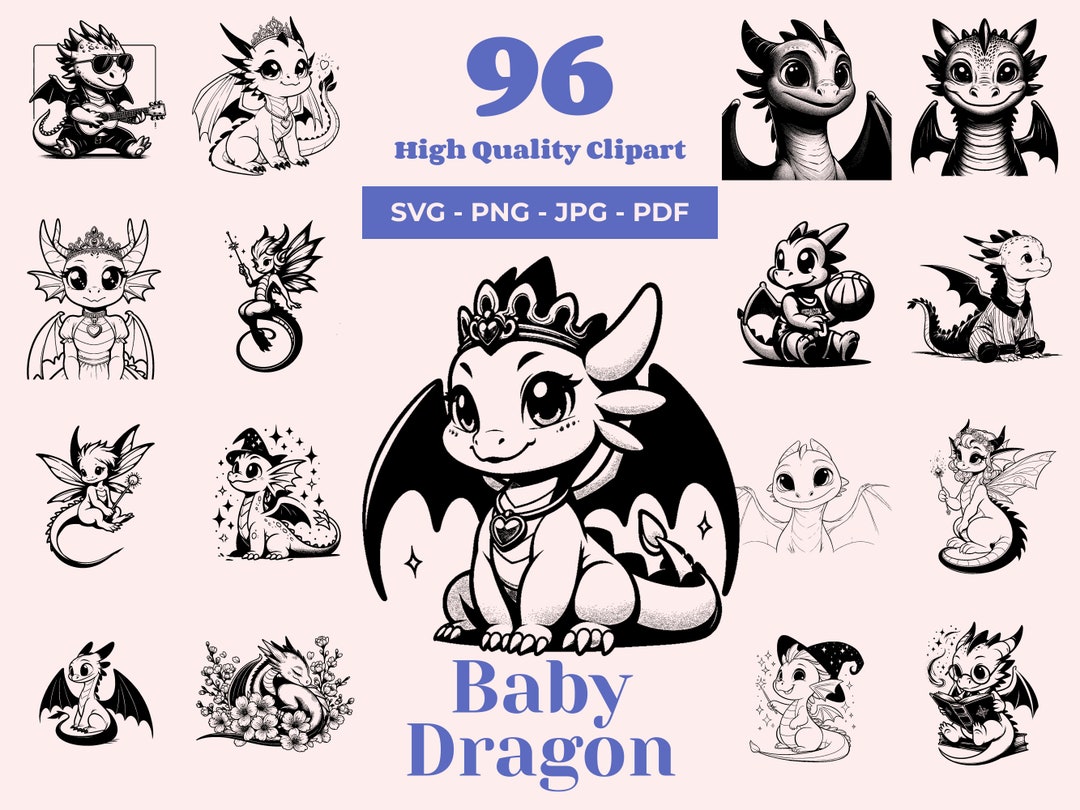 Baby Dragon Clipart SVG Bundle: 96 Fantasy Designs (digital Download ...