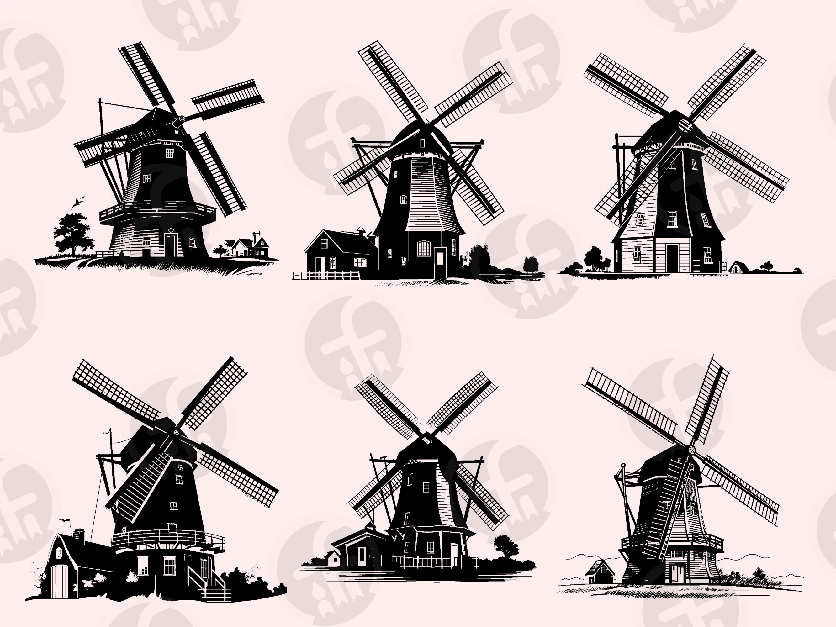 Dutch Windmill SVG Bundle: Vintage Engraving Art, Laser/cricut Ready ...