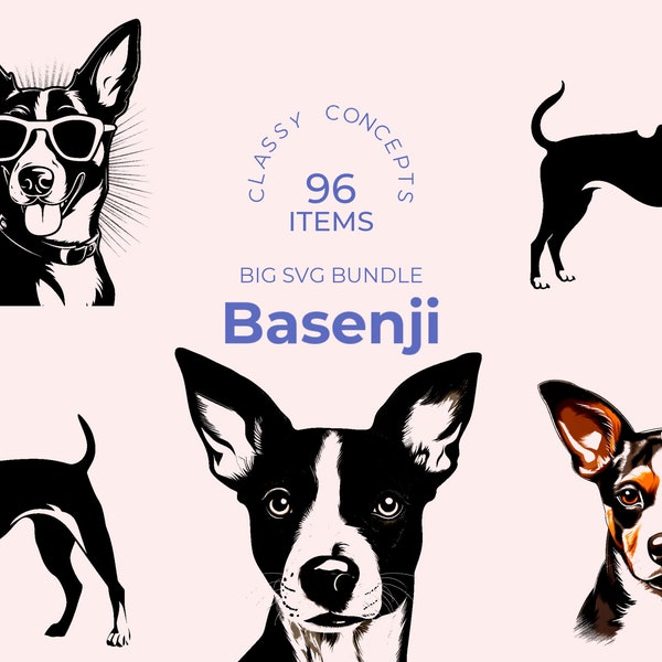 Basenji SVG Bundle - 96 fichiers coupés - Congo Dog - Barkless Dog - Independent Explorer - Sublimation et Cricut Ready Designs