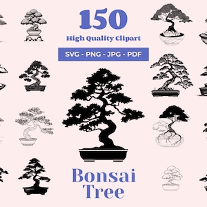 Paquete SVG de árbol bonsái: 150 archivos de corte: arte de jardín japonés para corte por láser, Cricut y sublimación: árbol en miniatura, planta tranquila