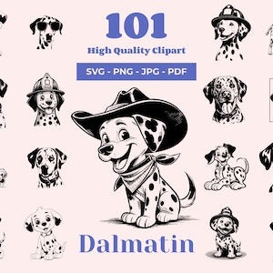 Dalmatian SVG Bundle - 101 Cut Files - Dog Silhouette and Clip Art - Dalmatian Clipart - Firefighter Dog Art - for Cricut and Laser Cutting