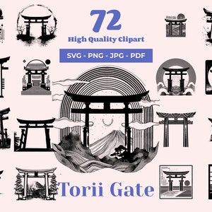 Torii Tor SVG Bundle - 72 Schnittdateien - Japanische Kultur Designs für Sublimations-, Laserschnitt- und Cricut-Projekte - Moderne Torii Tor Kunst