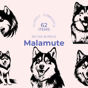 アラスカン マラミュート SVG バンドル - 62 カット ファイル - マラミュート - アラスカ北極犬 - 北欧そり犬 - クラフターのベスト フレンド