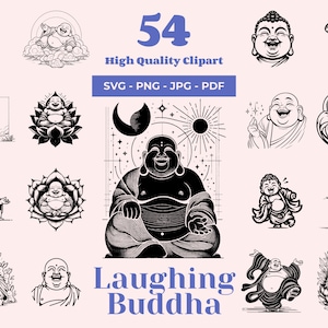 Laughing Buddha SVG - 54 Designs - Hotei Vector - Budai Clipart - Netsuke Art - Buddhism SVG - Laser files - Cricut SVG - Chibi Budai Decals