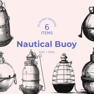 Bouée nautique SVG - 6 modèles de navigation maritime - noir et blanc - Design minimaliste - téléchargement numérique