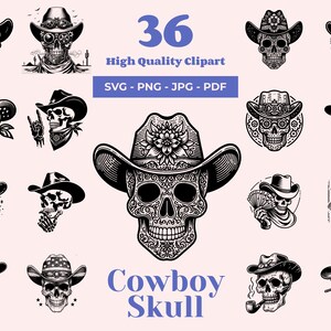 Cowboy Schädel SVG Bundle - 36 Designs - Western Clipart - Schädel druckbare Kunst - Cowboy Laserdateien - Glowforge SVG - Untote Porträt