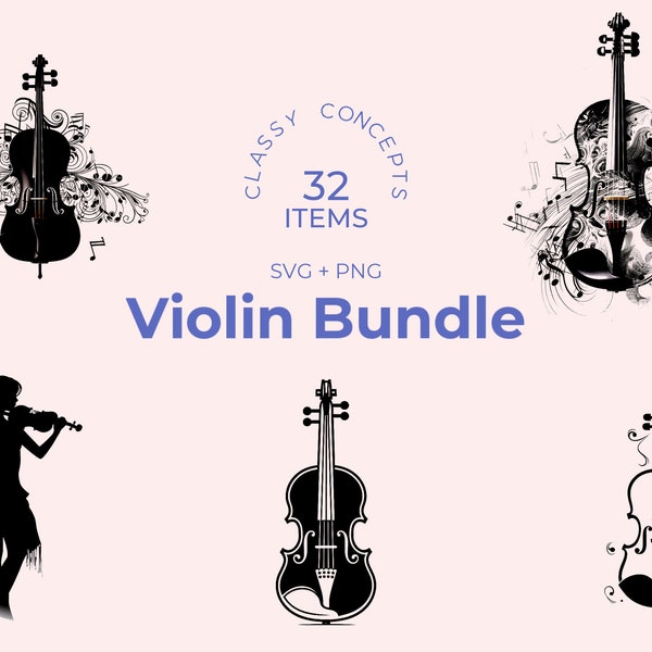 Violon noir et blanc SVG - 32 fichiers de coupe uniques - réalistes aux styles d'art abstrait - parfait pour les musiciens et les mélomanes