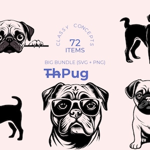 Pug SVG Bundle: 72 Dog Cut Files for Cricut (Digital Download)