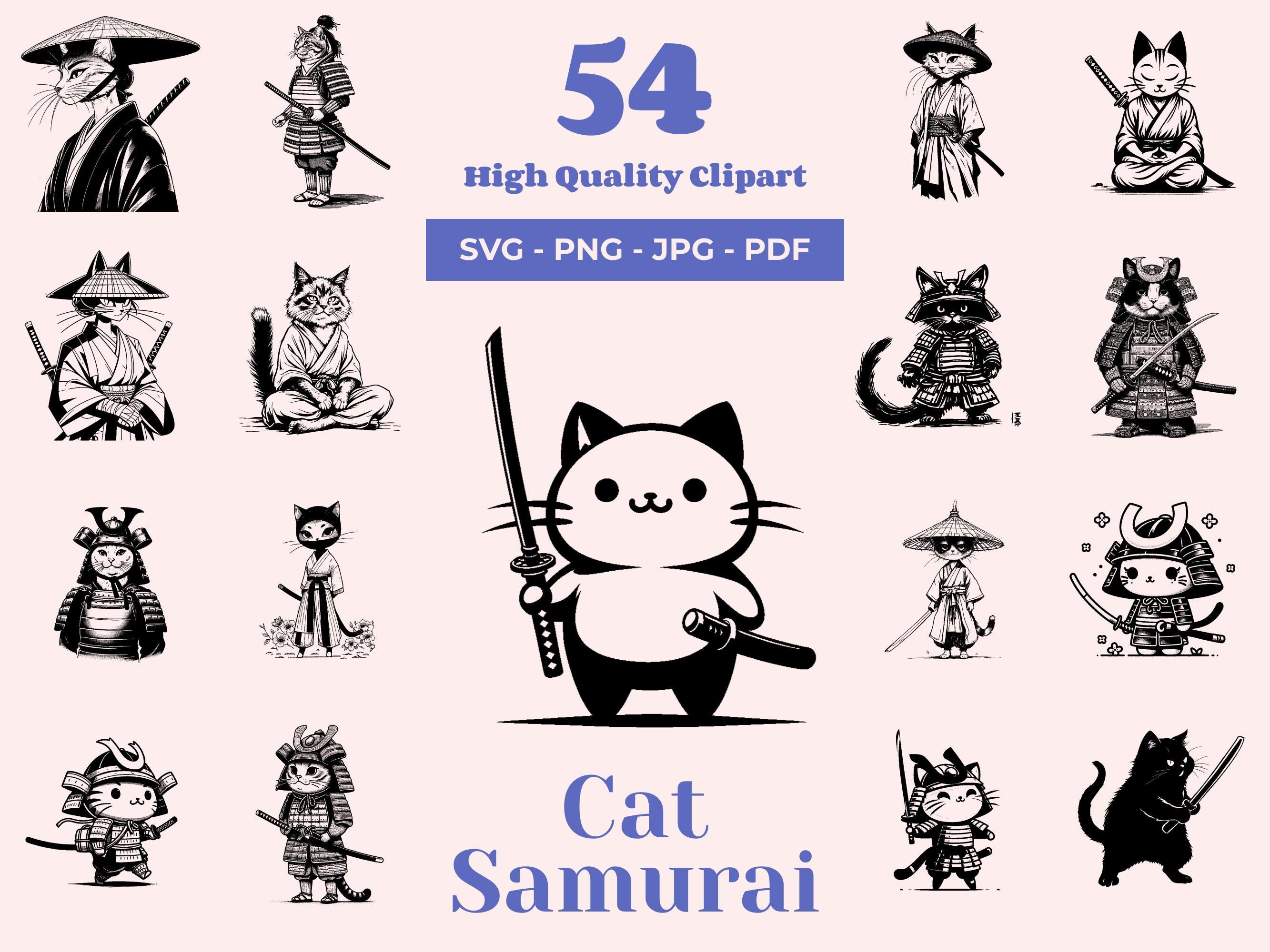 Samurai Cat SVG Bundle: 54 Japanese Clipart Designs (digital