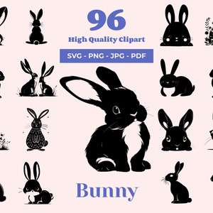 Bunny SVG Bundle - 96 Cut Files - Rabbit Clipart - Easter PNG - Black and White - Peeking Bunny - Ready for Cricut