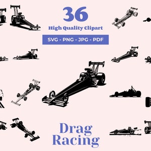 Top PetroleumgezogeneDragster SVG-Bundle - 36 Designs -Drag Racing Silhouette für Abziehbilder, Kleidung und Poster -Dragster für Laserschnitt und Sublimation