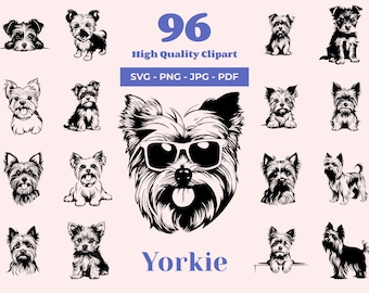 Yorkie SVG Bundle - 96 fichiers coupés - conception de chien de compagnie - Cricut SVG - Yorkshire Terrier - clipart Yorkie