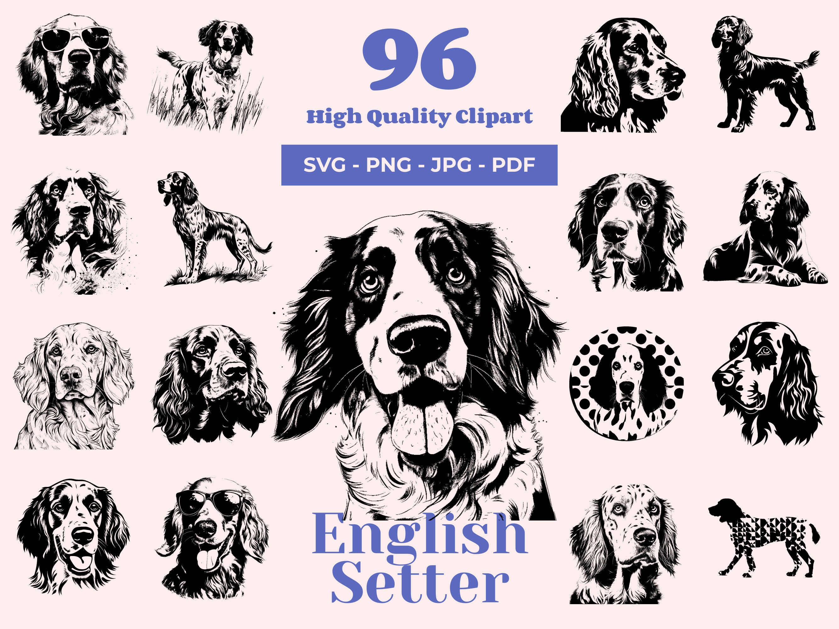 English Setter SVG Clipart Bundle: Sporting Dog Art (96 Cut Files)
