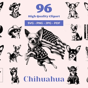 Chihuahua SVG Bundle - 96 Designs - Cool Dog Clipart - Hipster & Street Style Chihuahua Art - Ideal for Cricut and Laser Cutting