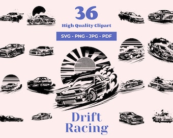 Drift Racing SVG Bundle - 36 Designs - JDM Car Silhouettes for Decals, Apparel and Posters - Motorsport Designs for Cricut and Laser Cutting
